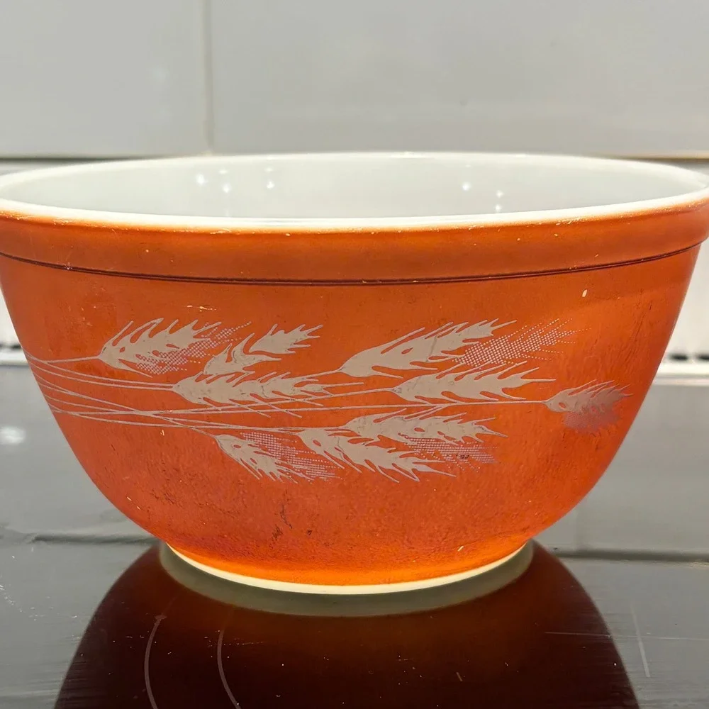 Vintage Pyrex Autumn Harvest Nesting Mixing Bowls 1.5L 750m Orange Wheat Pattern